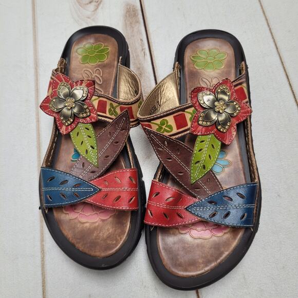 Elite by Corkys Marsh floral leather sandals artsy boho cutout - Picture 1 of 7